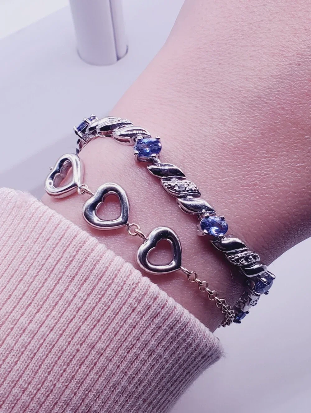 4.5 Carat Oval Tanzanite Gemstone & Diamond 925 Sterling Silver Tennis Bracelet